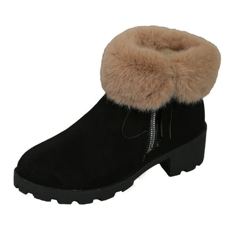 GHSOHS Cowboy Boots for Women Women s Over The Knee Boots Ankle Boots Shoes for Women Dressy Fashion Winter Plush Warm Black Boots Suede Zipper Thick Heel Short Boots Western Cowgirl Boots Size 38