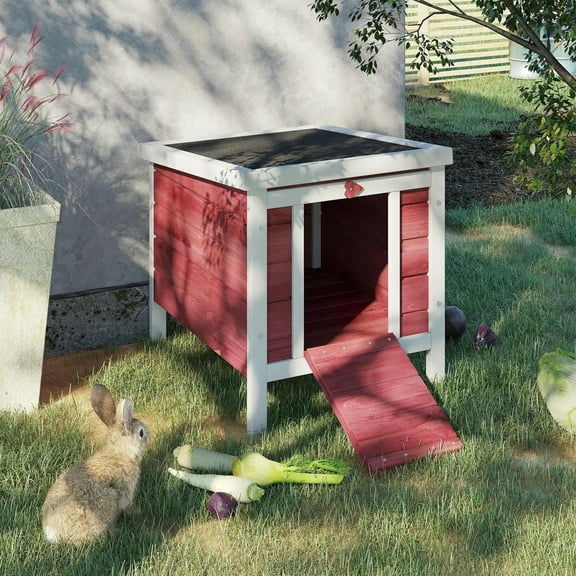 Resenkos Rabbit Hutch, Duck Cage Hutch,Rabbit Coop, Small Wooden Rabbit Hutch Bunny Cage Guinea Pig Cage Duck House Dog House, Red