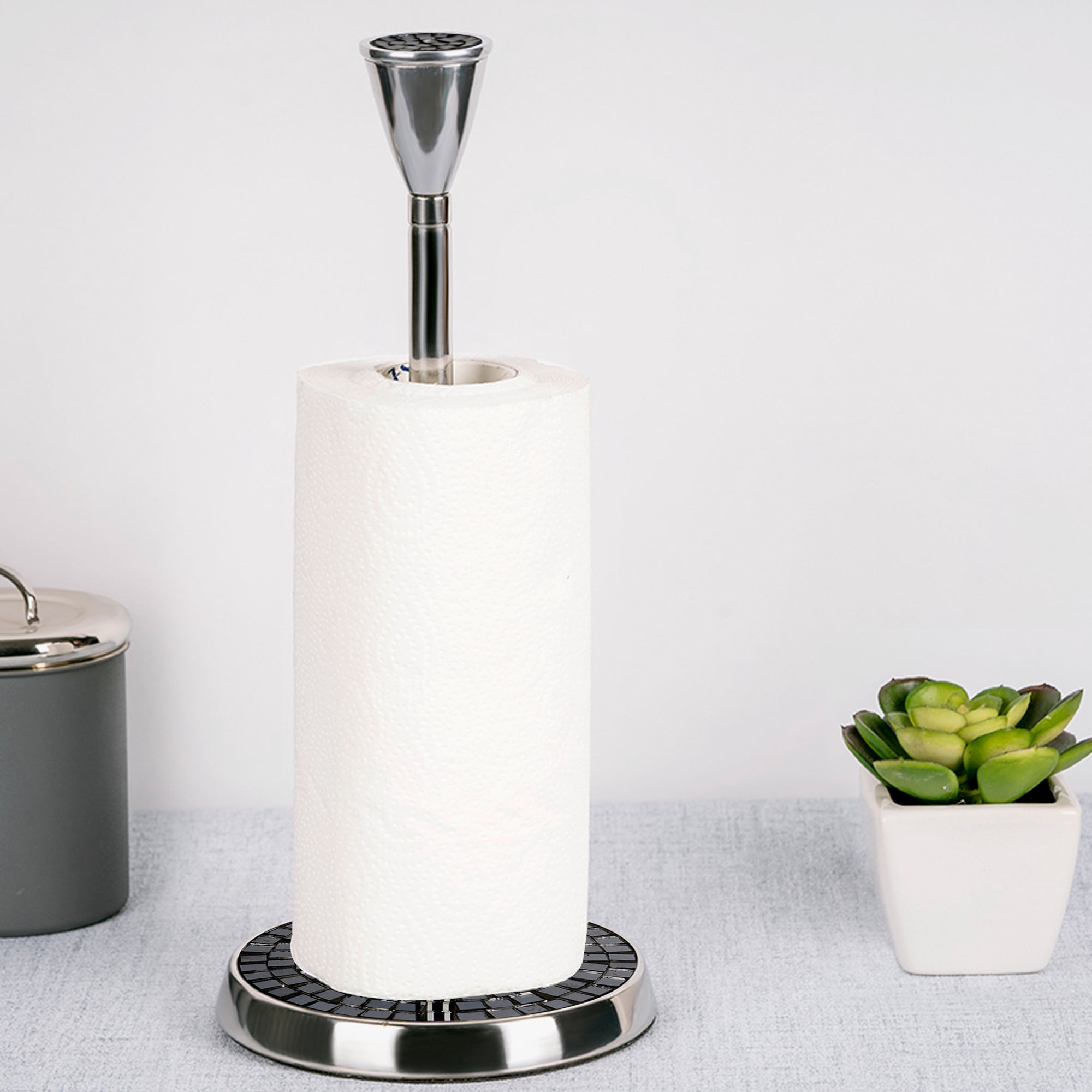nu steel Black Mosaic Kitchen Stainless Steel Paper Towel Holder-Weighted Base for Standard Paper Towel Rolls