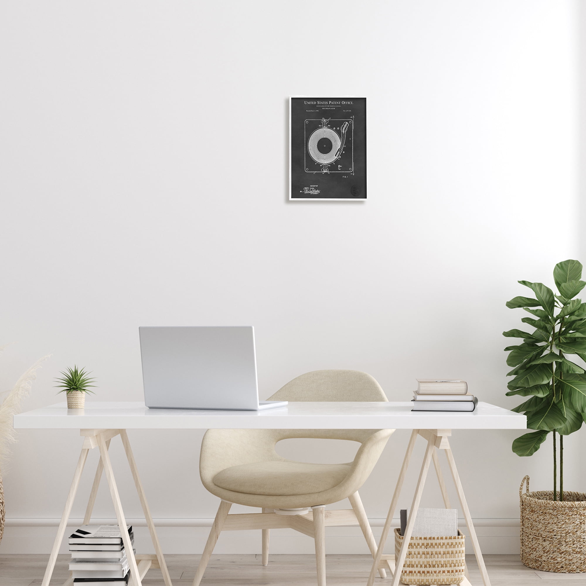 Stupell Industries Turntable Record Player Diagram Blueprint Patent Text Framed Wall Art, 11 x 14, Design by Karl Hronek