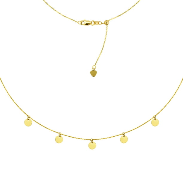 Jewelry Affairs - 5 Dangle Mini Disc Choker 14k Gold Necklace, 16