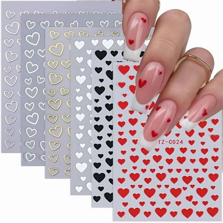 Heart Nail Art Stickers Love Hearts Nail Decals 3D Adhesive Red Love Heart Designs Nail Stickers for Women Girls Gifts