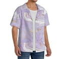 thumbnail image 4 of KLL Lavender Glitter Foil Stripes Print Men's Shirt Short Sleeve Button Down Summer Cuba Beach Shirts- Medium, 4 of 7