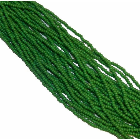 Green Tree Agate Beads - Green Opaque Czech 8/0 Glass Seed, Loose Beads, 12 Strand Hank Preciosa