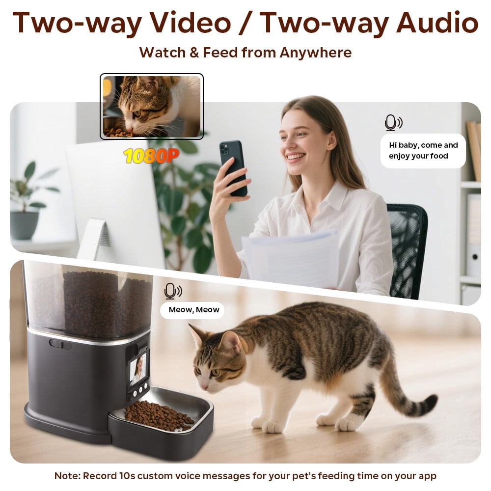 Myonaz 5L Automatic Cat Feeder with Camera 1080P HD, 2.4G/5G WiFi App Control, 2-Way Audio&Video Automatic Cat Food Dispenser (Black)