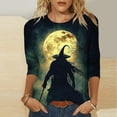 thumbnail image 2 of FAVIPT Womens Plus Size Halloween Shirts Vintage Novelty Print Soft Blouses 3/4 Sleeve Round Neck Funny Party Tees Casual Trendy Fall 2025 Tops Navy,XL, 2 of 5