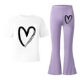 thumbnail image 5 of Stylish Girls Casual Outfit Love Print Short Sleeve Shirts Top Pants Two Piece Playwear Toddler Light Purple 12 Y-13 Y, 5 of 5