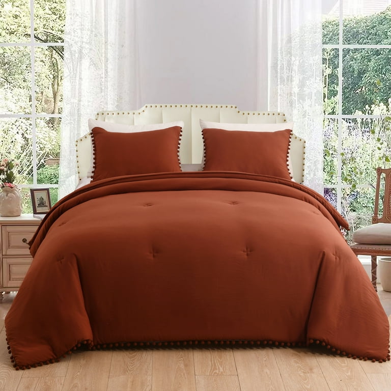  PERFEMET Burnt Orange King Comforter Set 3 Pieces Terracotta  Tufted Boho Bedding Set Geometric Checkered Farmhouse Solid Color Bed Sets  for Men Women : Home & Kitchen