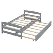 EUROCO Twin Size Platform Bed Frame with Trundle, Low Profile Easy Assembly Daybed for Kids Teens Bedroom, Gray