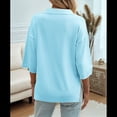 thumbnail image 4 of Suéter Tipo Jersey para y Otoño, de Color Liso, Informal, Holgado, de Punto, con Cuello en V y Mangas A Media Pierna Azul L, 4 of 7