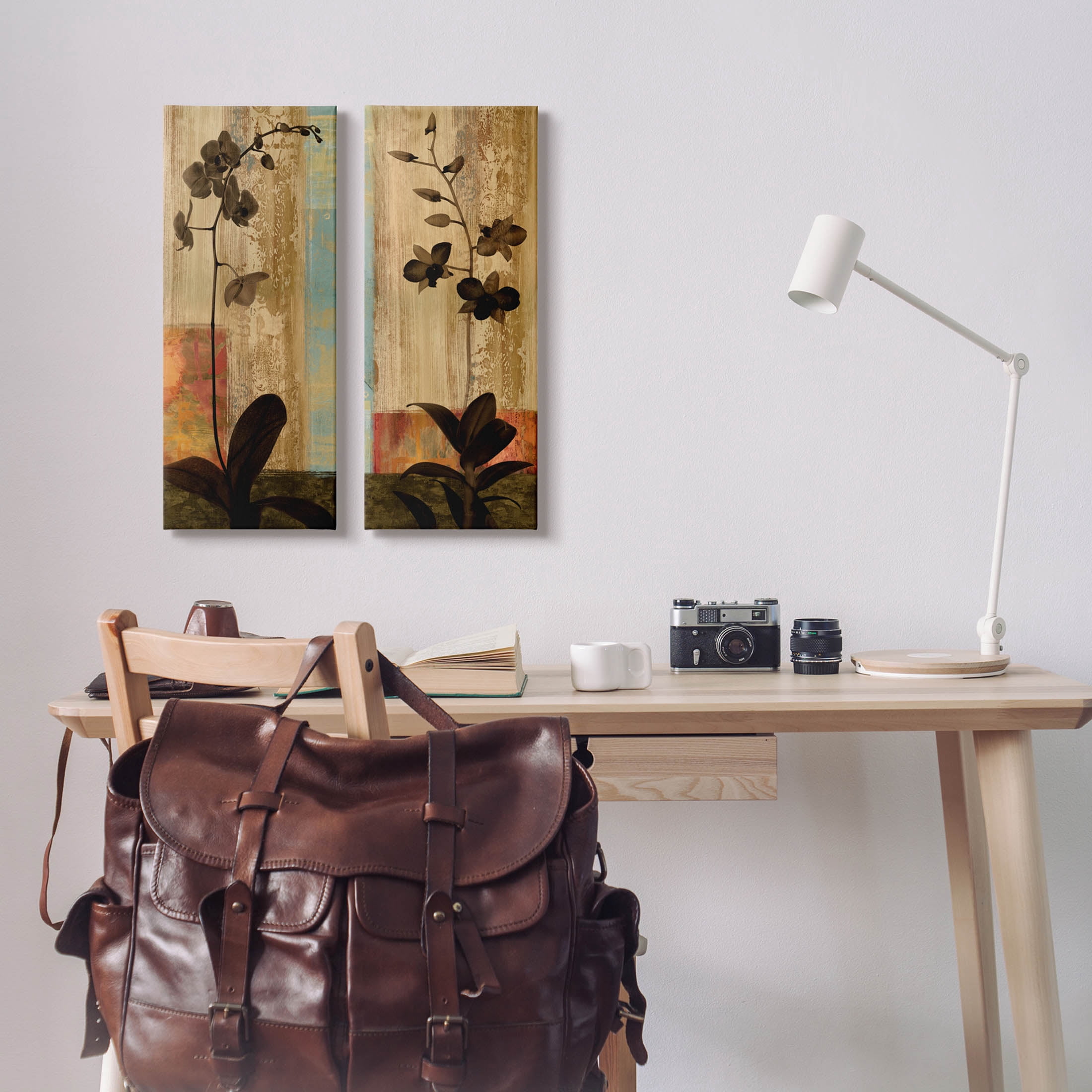 Modern Boho Orchid Blooming Botanical & Floral Graphic Art Gallery Wrapped Canvas Print Wall Art, Set of 2