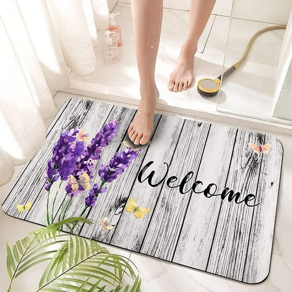 Welcome Doormat Lavender Purple Indoor Outdoor Entrance Door Mat Bath Rug Decorative Front Door Mats Kitchen Door Mats Porch Mats Home Decor 17x30 Inch