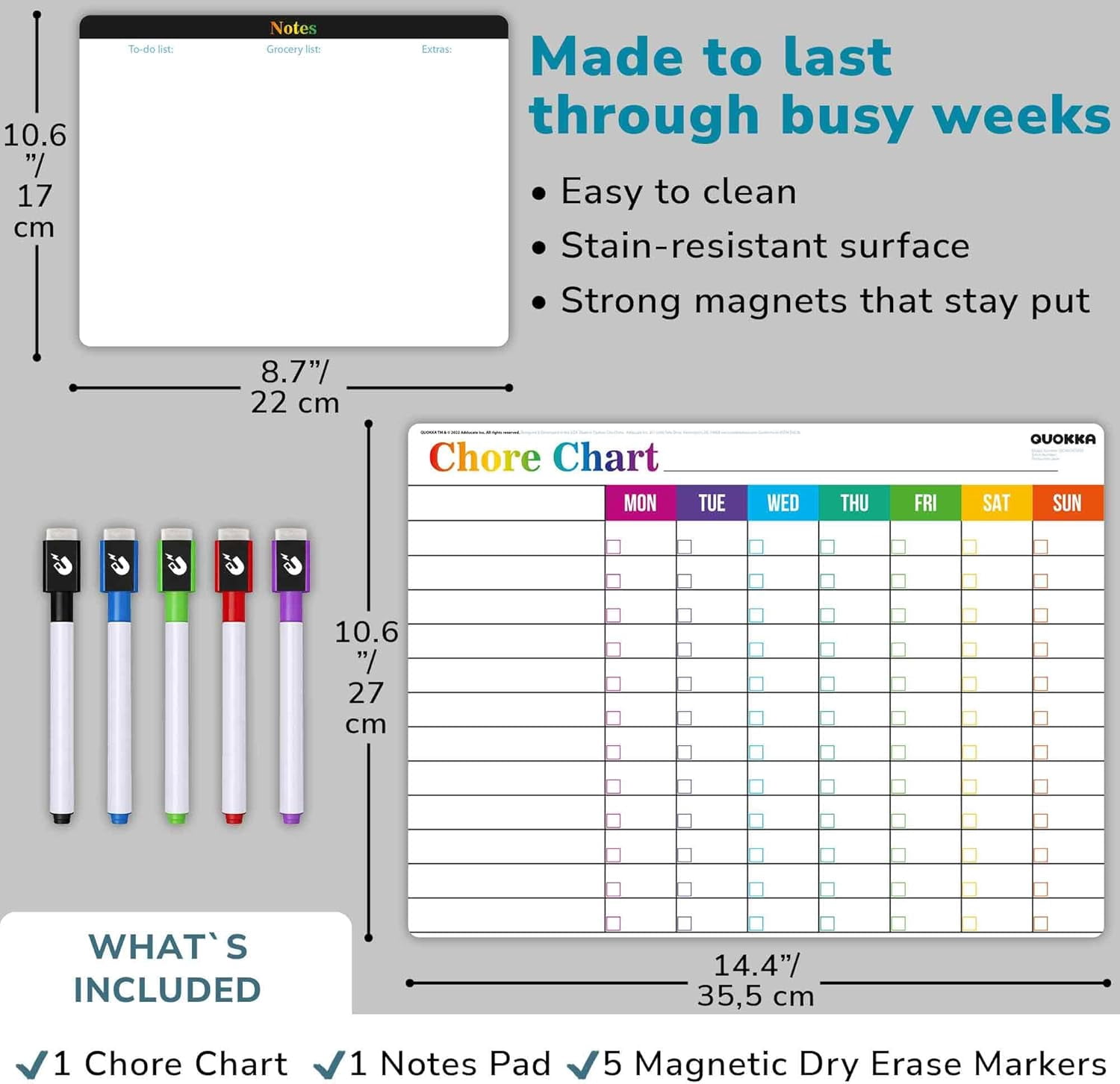 Quokka Magnetic Chore Chart for Kids at Home - Gift Reward Visual Schedule Chart - Dry Erase Weekly Planner