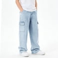 thumbnail image 2 of JUMEYU Jeans for Kids Boys Slim Boys Jeans,Big Boy Elastic Band Soft Slim Denim Pants Size 13-14 (Light Blue,13-14 Years), 2 of 4