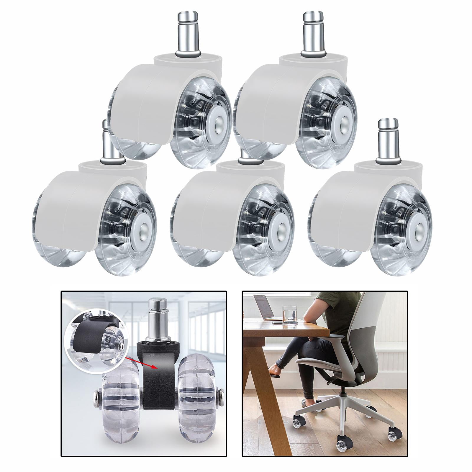 Heavy Duty Office Chair Caster Wheels Set of 5 Roller Wheel for Floor Protecting