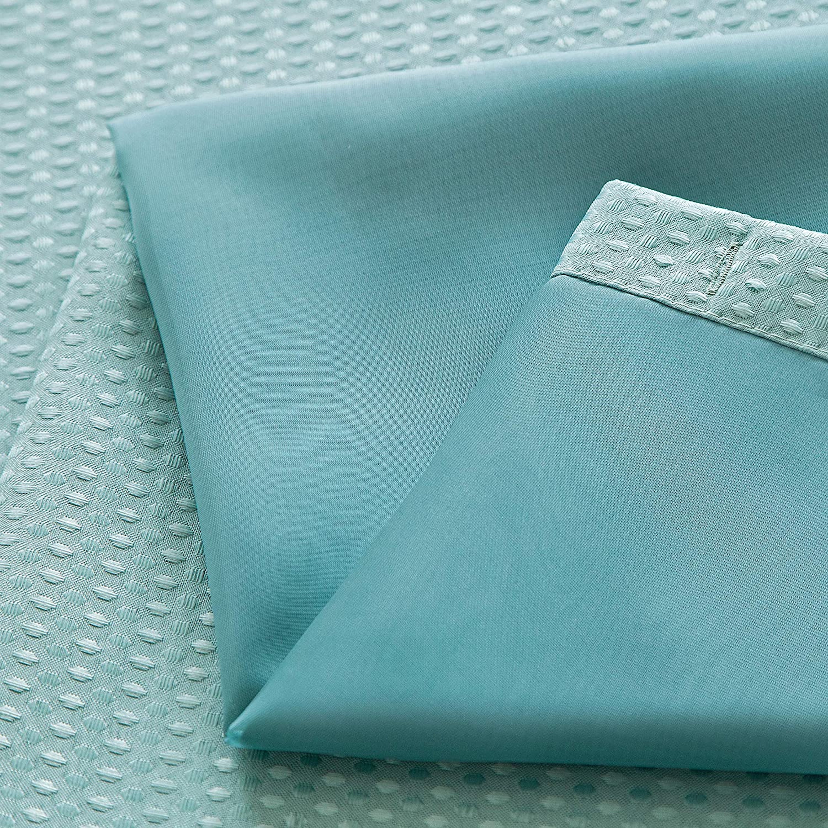 DAINTY HOME COMPLETE 2 IN 1 WAFFLE WEAVE HOTEL Spa Style Fabric Shower Curtain Snap On/Off Waterproof Detachable Liner Set, 72 inch wide x 72 inch long in Aqua
