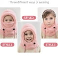 thumbnail image 4 of 3 in 1 Beanie Hat with Scarf and Mask, Cute Bear Hat Scarf Mask Set, Winter Fleece Beanie Neck Warmer Face Cover Pink, 4 of 6