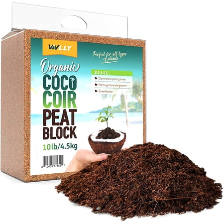 Coco Coir Brick 10 LB - Premium Compressed Coconut Fiber Block for Indoor Plants, Seed Starting & Hydroponics - Low Salt Triple Washed - Expands to 75 Quarts - 100% Natural Peat Alternative