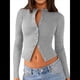 thumbnail image 4 of Blusas de Larga para Mujer, Cárdigan Ligero de Otoño, Camisetas para Salir, Blusas Acanaladas con Botones, Lindas y A Gris M, 4 of 10