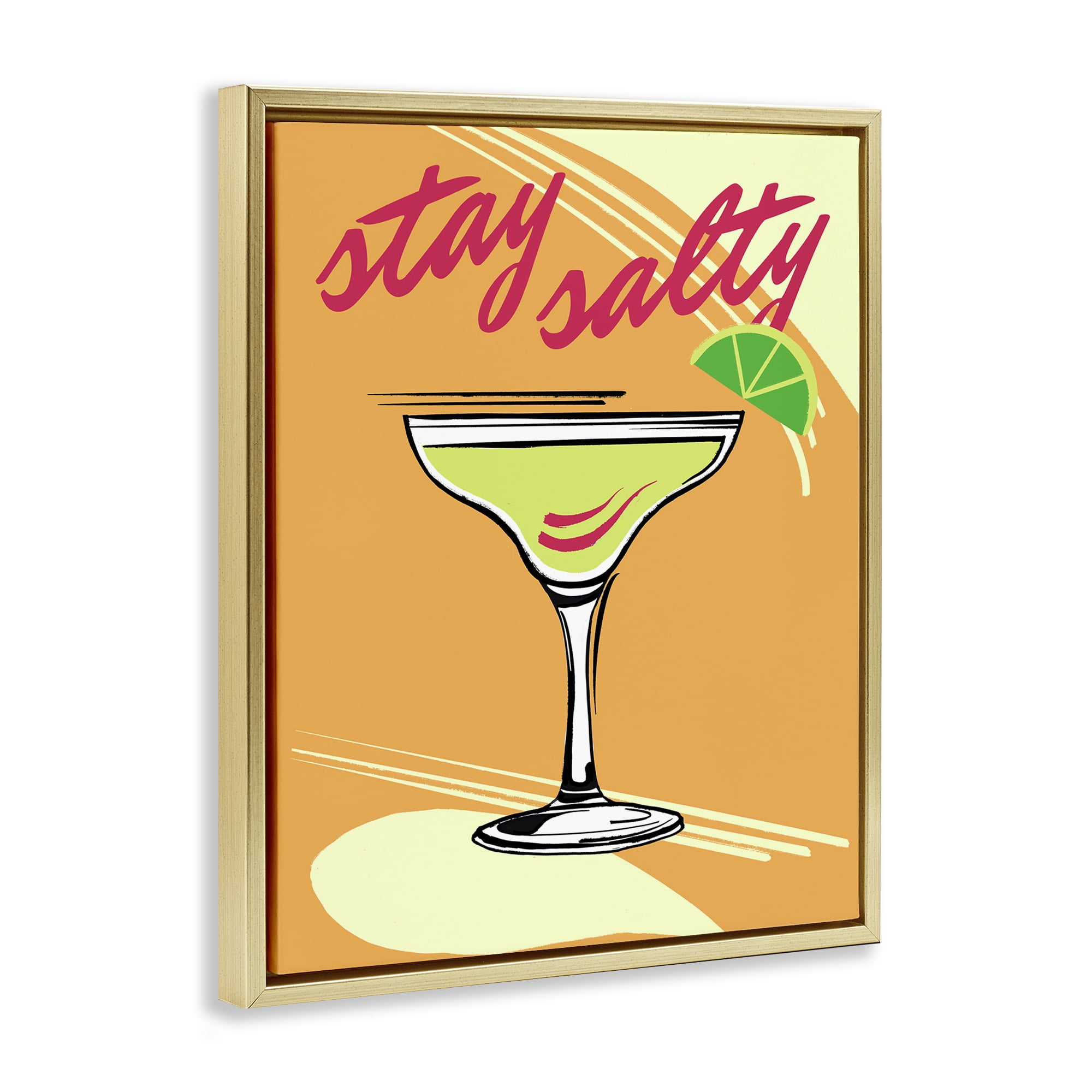 Stupell Industries Stay Salty Cocktail Food & Beverage Painting Gold Floater Framed Canvas Art Print Wall Art, 25 x 31