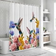 thumbnail image 5 of Hummingbirds Shower Curtain Set - 72" x 78" Washable Bathtub Curtain with 12 Hooks, Spring Summer Watercolor Flowers Plant Waterproof Fabric Stall Shower Curtains for Bathroom/Bathtub Décor, 5 of 6
