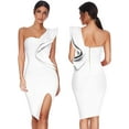 thumbnail image 4 of One Shoulder Ruffle Dress Side Split Bodycon Bandage Dress Wedding Guest Dress, 4 of 6