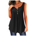 thumbnail image 2 of WNEGSTG Womens Henley Neck Flowy Pleated Blouse Button Sleeve Tank Top Black, 2 of 6