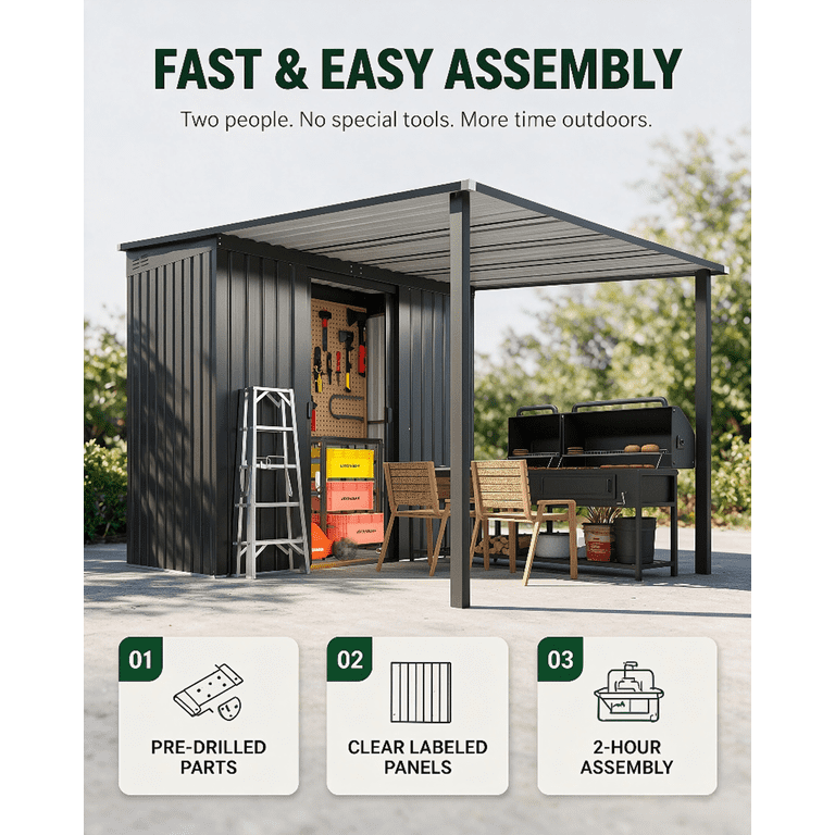 YODOLLA 5 x8 ft Outdoor Metal Storage Shed with Hardtop Pergola