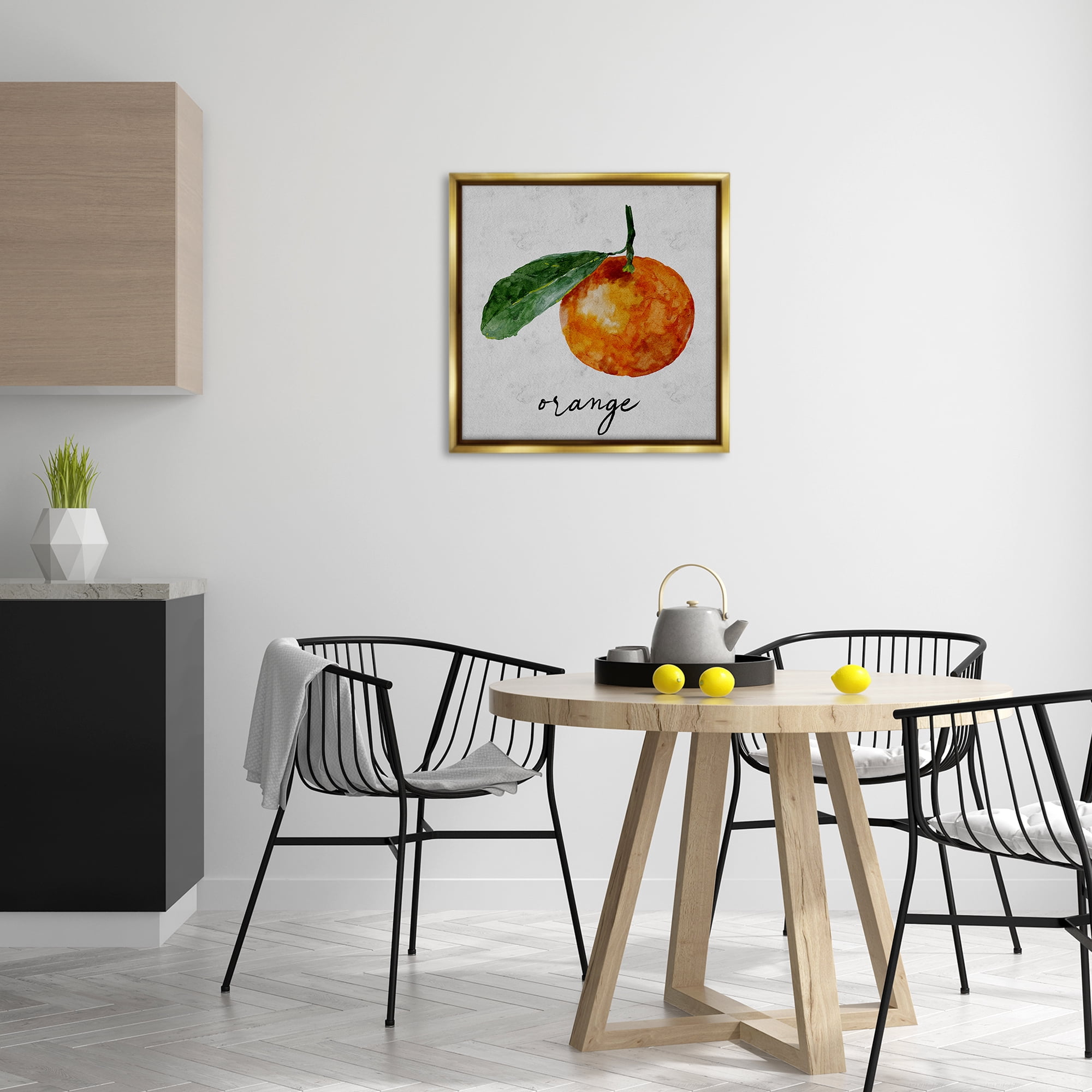 Stupell Industries Vintage Orange with Leaf Food & Beverage Painting Gold Floater Framed Canvas Art Print Wall Art, 25 x 25