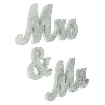 Large Wooden Mr Mrs Silver Shining Standing Letters Sign Wedding