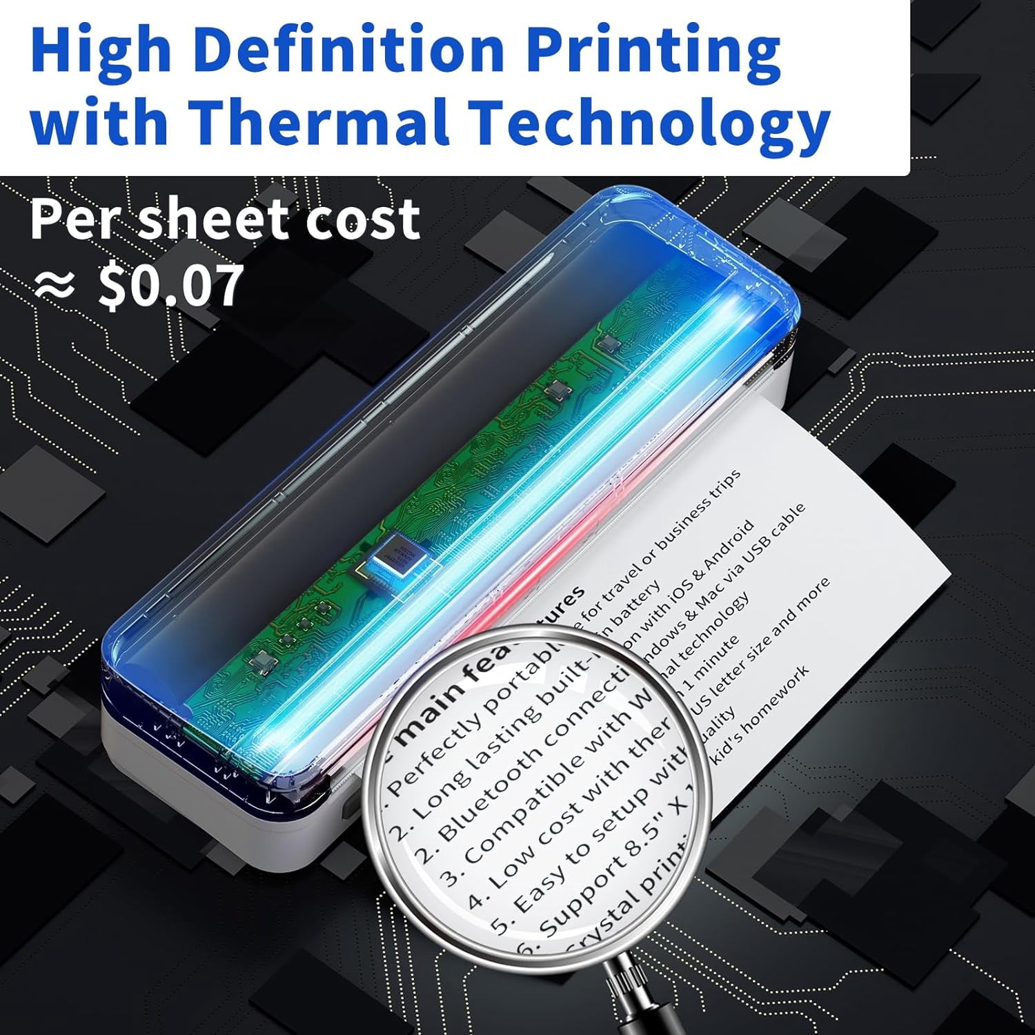 JADENS School Supplies Wireless Portable Printer for Travel, Bluetooth Thermal Printer, Compact Inkless Printer Compatible with Android, iOS and Laptop for Office Home, Support 8.5'' x 11'' US Letter
