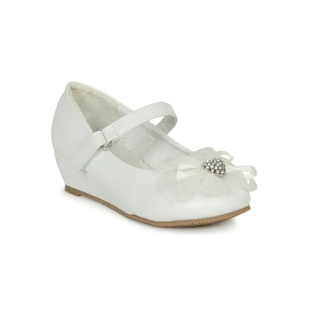 

Toddler/Little Girls Round Toe Rhinestone Chiffon Bow Mary Jane Wedge Pump 19748