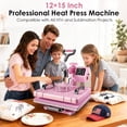 thumbnail image 5 of PNKKODW 12''x15'' Heat Press, 5-in-1 Digital Shirt Press Machine Heat Transfer Sublimation with 30oz Tumbler Press, Teflon-Coated Heat Plate, 360° Swing Away for Mugs Hat Plate Cap, Pink, 5 of 8