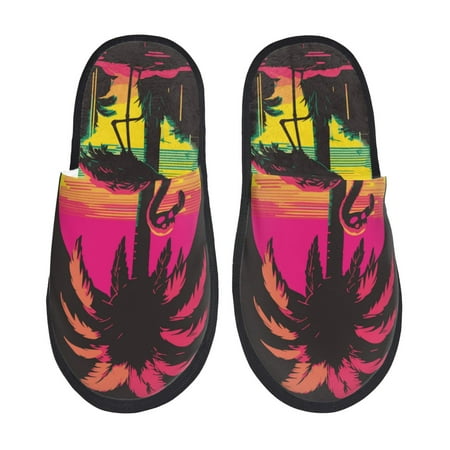 

Tideii Flamingo And Palm Trees At Sunset for Home Indoor Cotton Slippers Autumn and Winter EVA Plush Slippers Household Supplies Unisex-Large