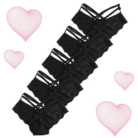 Rewenti 5PC Underwear for Women Lace Panties for Ladies Black 4(S)