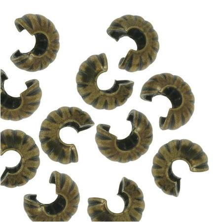 Antique Brass Crimp Bead - Crimp Bead Covers, Fluted Clamshell 4mm, 50 Pieces, Antiqued Brass