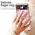 thumbnail image 3 of MonsDirect for 6.7 inch Samsung Galaxy Z Flip 3 5G 2021 Case, Hinge Protection Plating Frame Hard PC Shell PU Leather Cover Durable Shockproof with Finger Ring Stand Holder for Galaxy Z Flip 3, Pink, 3 of 7