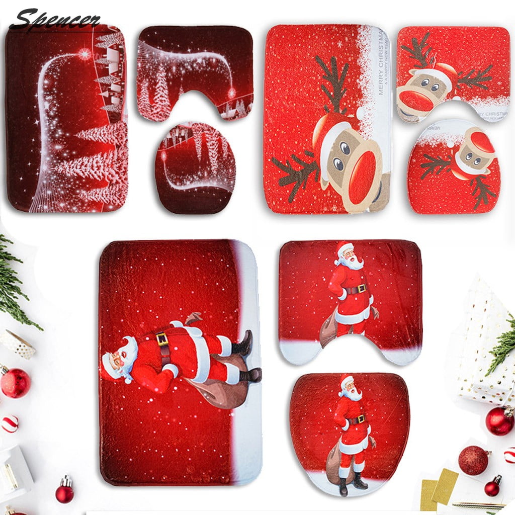 Xuanmuque Christmas Snowman Toilet Seat Cover and Rug 2 Pack Set Christmas Bathroom Decorations