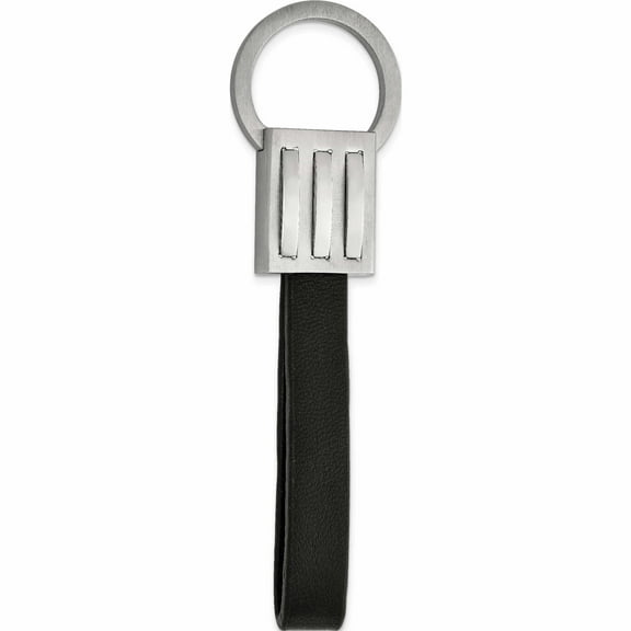 Stainless Steel Brushed And Polished Black Leather Key Ring (108 X 30) Made In China -Jewelry By Sweet Pea