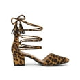 thumbnail image 3 of BLISSFUL STEP Women Pointed Toe Block Heels Lace Up Pumps Leopard 10, 3 of 8