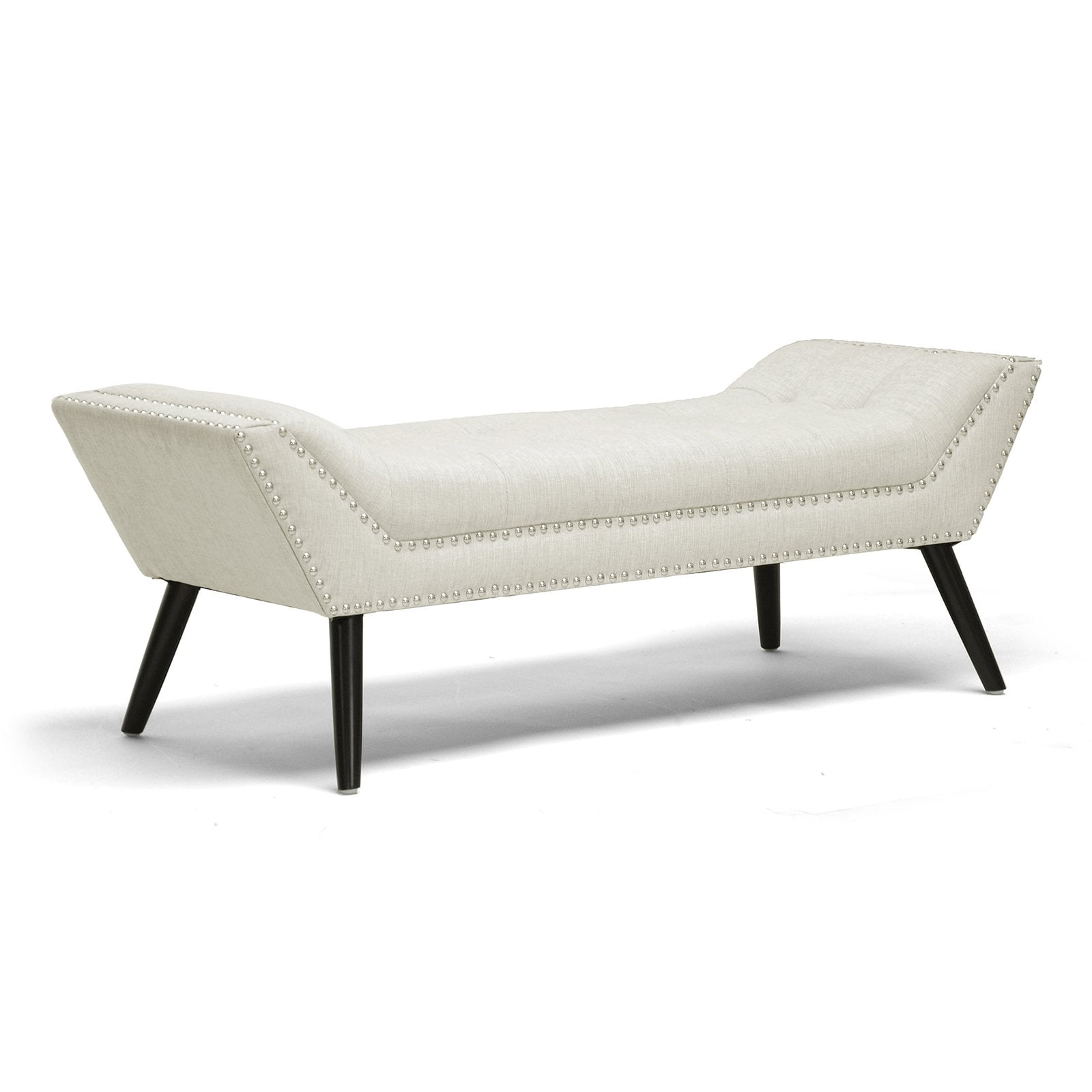 Tamblin Beige Linen Modern Ottoman, Large