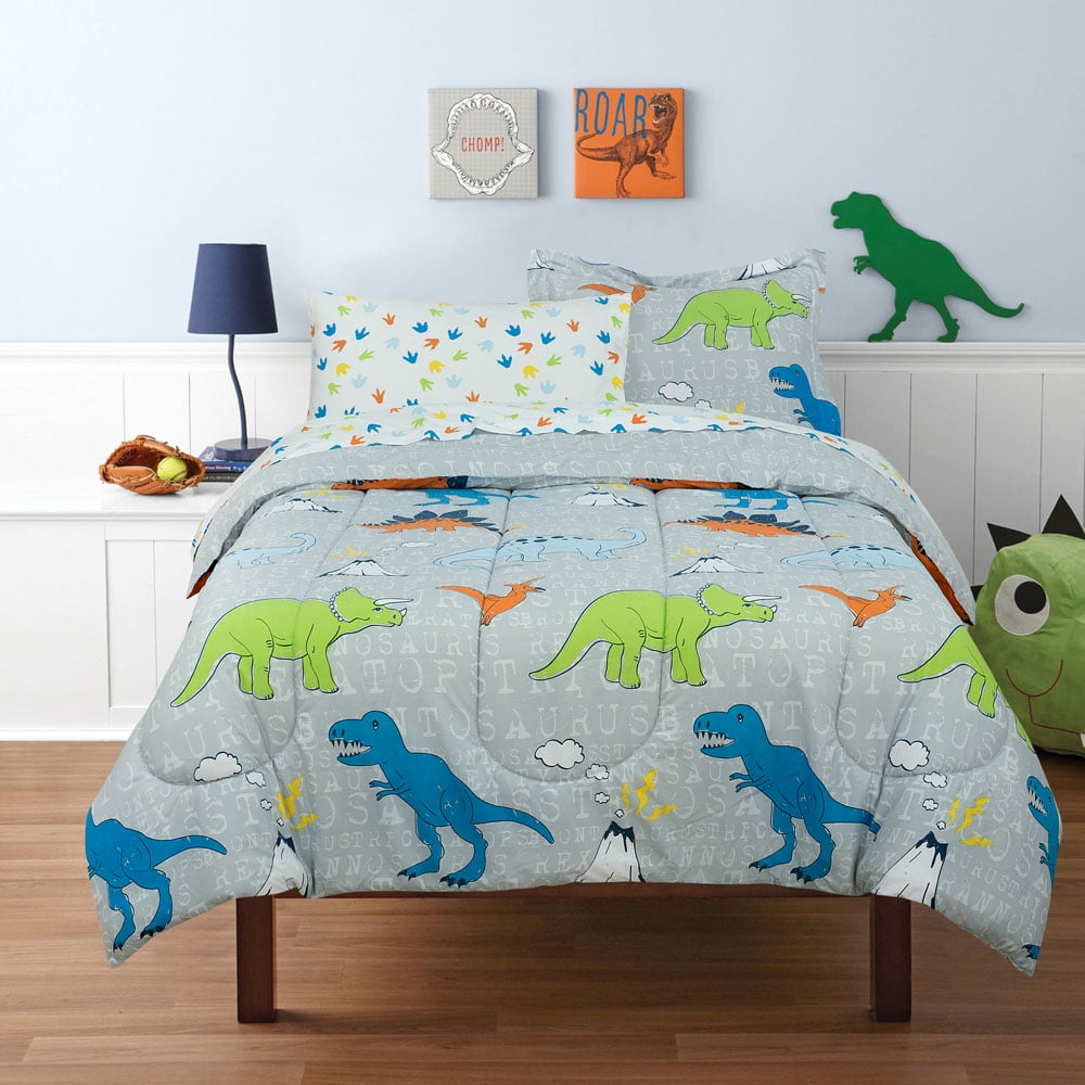 Multi Dinosaur Navy Kids/Teens Bed In a Bag COMFORTER T-Rex Plush Toy Sheet Set 
