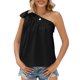 thumbnail image 1 of Camiseta sin mangas para mujer, con tirantes de un solo hombro, pajarita, ajuste holgado, Top informal de verano, negro L, 1 of 6