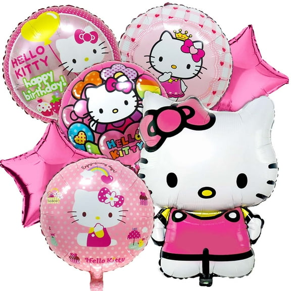7PCS Kitty Cat Foil Balloons, Cartoon Cat Shaped Character Balloons for Girls Birthday Party Supplies