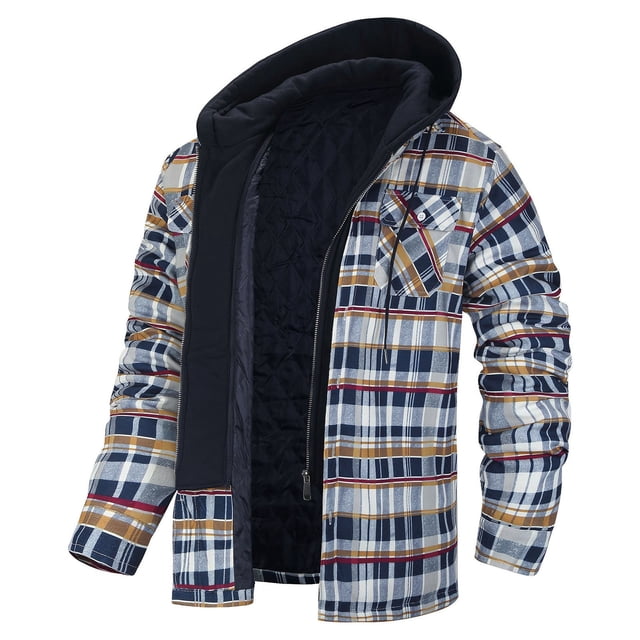 Blusa de manga larga con capucha para hombre, estilo informal, a cuadros, con botones y capucha, de poliéster