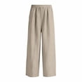 thumbnail image 4 of Womens Casual Cotton Linen Pants Lightweight Summer Loose Fit High Waist Straight Leg Plus Size Solid Lounge Trousers Beige M, 4 of 6