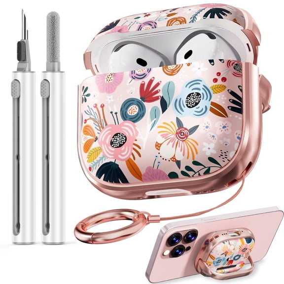 Funda Inesore Floral Cute para AirPods 4 con cierre de seguridad y kit de limpieza