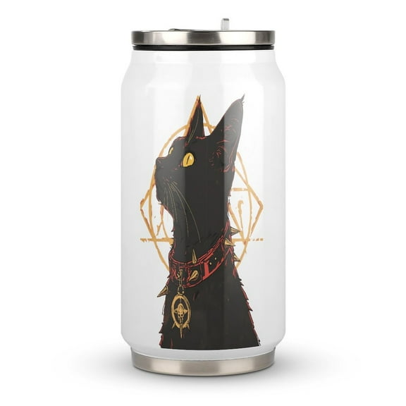 Halloween Black Cat Coffee Tavel Tumblers with Lid and Straw Stainless Steel Vacuum Insulated Mug Wine Glasses Tea Cup for Hot and Cold 300ml