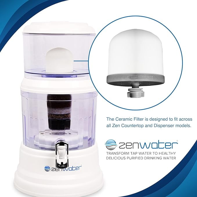 ZENWATER 8 Stage Gravity Water Filteration System - Portable Countertop Water Filter System - Alkaline Water Filter System - 4 Gallon