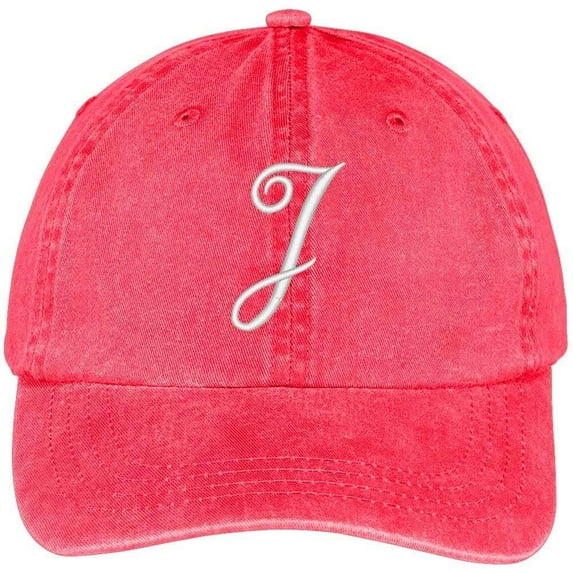 Trendy Apparel Shop Letter J Script Monogram Font Embroidered Washed Cotton Cap